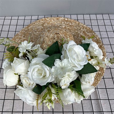 کلاه حصیری عروسی با گل های مصنوعی
